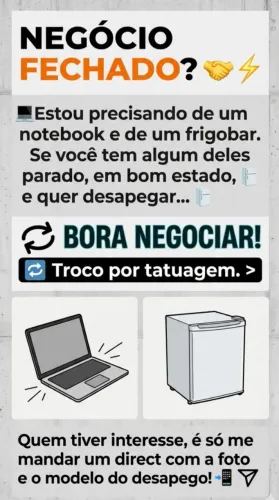 Troco tatuagem por notebook/frigobar 
