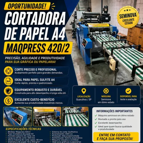 Cortadora de Papel Industrial MAQPRESS 420/2 Usada- Excelente Estado