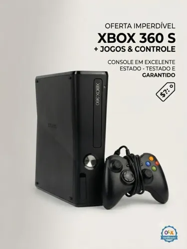 Xbox 360 Slim Preto com Controle - Ótimo Estado!