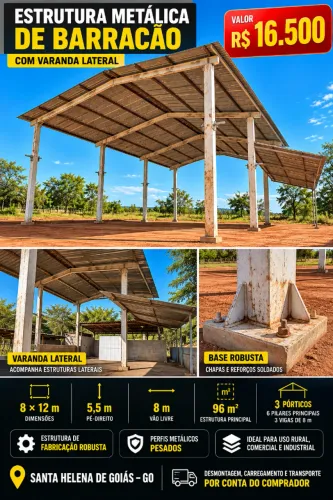 Estrutura Metálica Barracão 8x12m Pé-Direito 5,5m