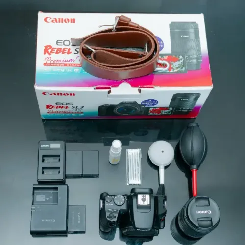 Canon SL3 Impecável + Lente 18-55mm + Baterias Extras + Alça de Couro + Kit de Limpeza