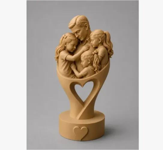 Escultura Dia dos Pais - Pai & 3 Filhas - 12 cm