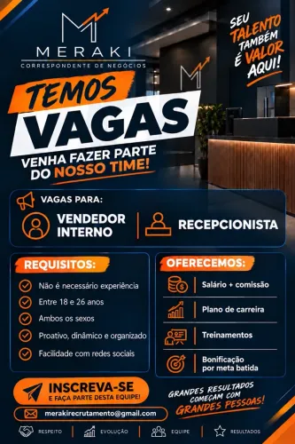 Vaga para vendedor e recepcionista