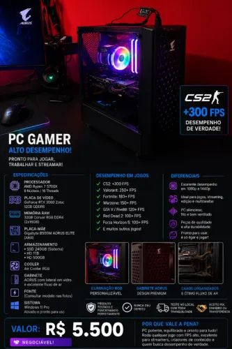 PC Gamer Ryzen 7 5700X + RTX 3060 12GB | 32GB RAM RGB
