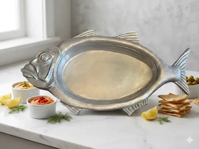 Travessa Peixe Gigante 60cm em Metal Fundido Vintage - luxo e charme à sua mesa