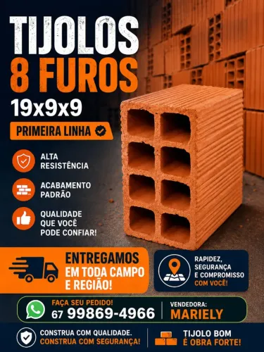 TIJOLOS 8 FUROS PRIMEIRA LINHA
