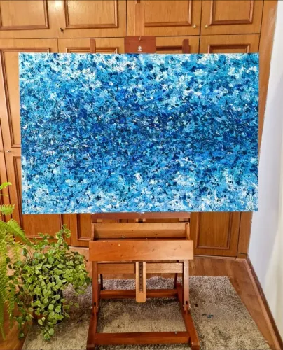 Quadro Abstrato Grande 100x150cm - Pintura Original Texturizada Azul