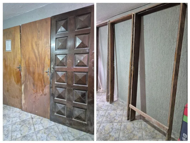 Portas de madeira para sala e quarto usadas com batente e fechaduras com chave