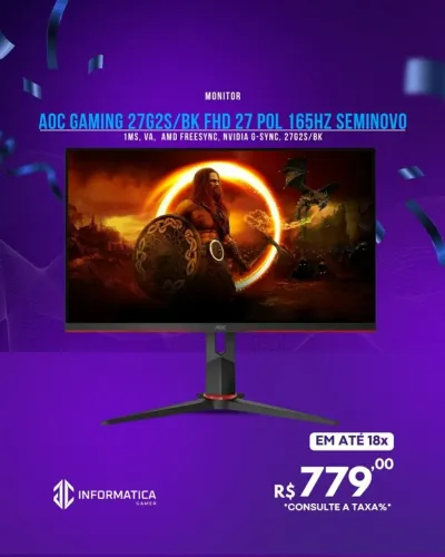 MONITOR AOC GAMING 27G2S/BK FHD 27 POL 165HZ SEMINOVO