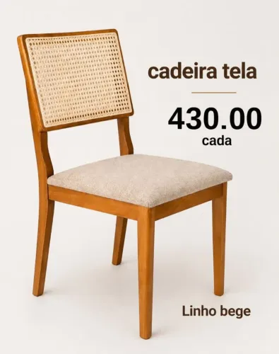 Linda cadeira em tela na caixa madeira maciça de eucalipto nova. Na caixa.