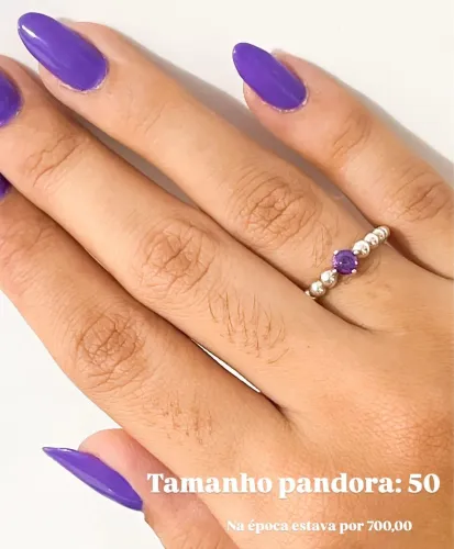 ANEL PANDORA PRATA PEDRA AMETISTA ROXA