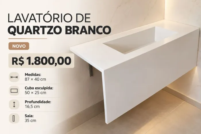 Lavatório de banheiro de Quartzo Branco com cuba esculpida