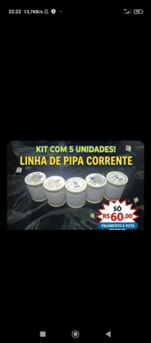 Vende-se kit de linha de pipa com 5unidades por $60reais pagamento á vista 