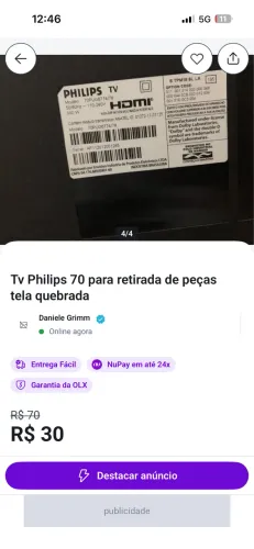 Tv 70 pol retirada de peças