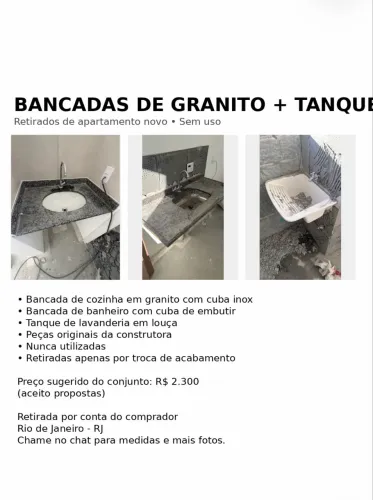 Bancadas de Granito Cozinha e Banheiro + Tanque | Sem Uso