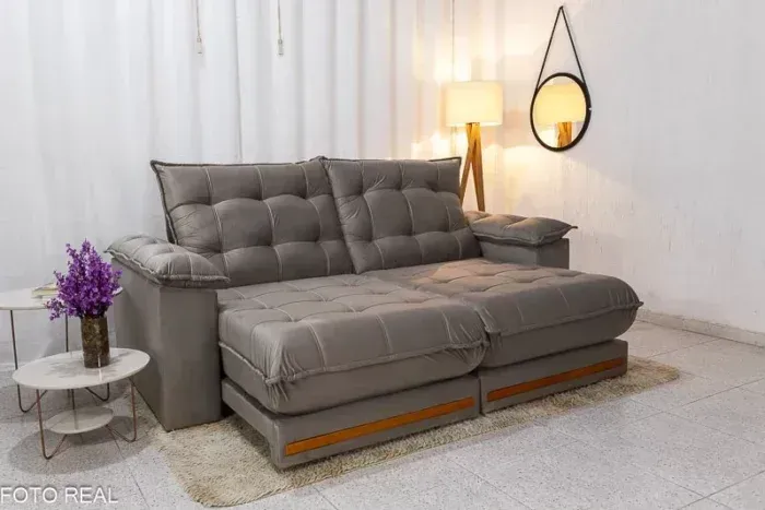 Sofá Retrátil Barcelona 2,20m no tom Nude