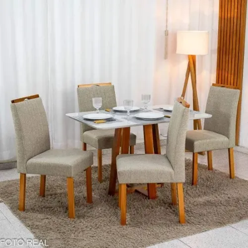 Mesa de Jantar Helena 120x80 C/4 Cadeiras em Linho MDF rf36 S