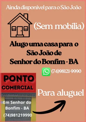 ALUGO PONTO COMERCIAL E CASA EM SENHOR DO BONFIM