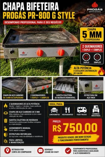 CHAPA BIFETEIRA PROGÁS PR-800 G STYLE