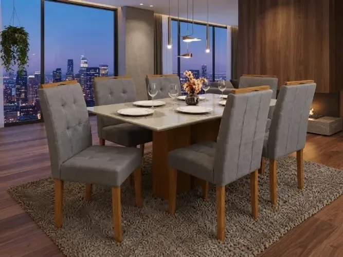 Mesa de Jantar Los Angeles com Cadeiras Londres Linho Cinza!