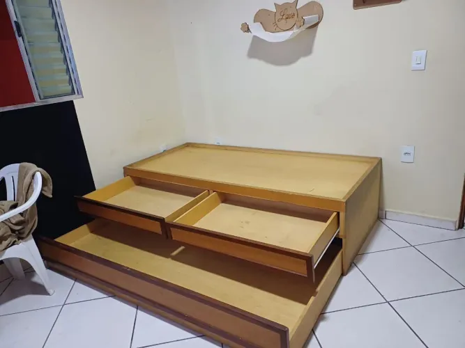 Cama de solteiro em madeira maciça - bicama + 2 gavetas grandes