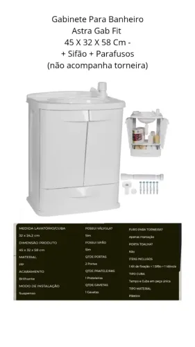Gabinete para banheiro NOVO 45x32x58cm