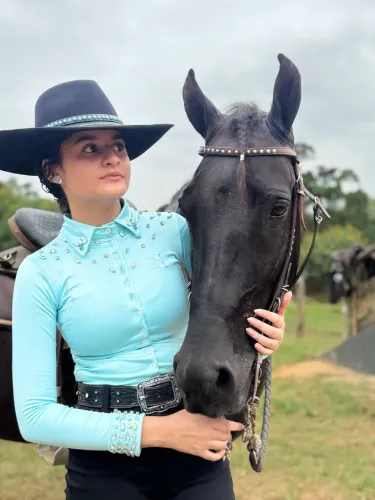     Body Country Azul Tiffany Bordado com Pedrarias 