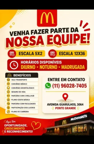 Vaga de Emprego McDonald's Ponte Grande Guarulhos 