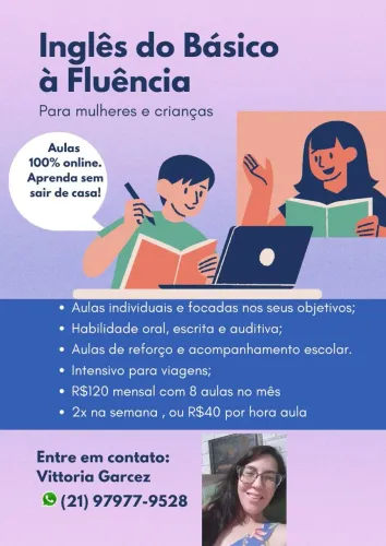 Aulas particulares de inglês online pra crianças e mulheres 