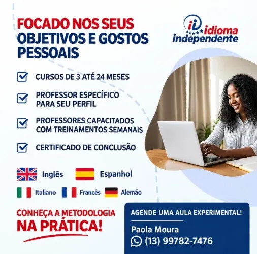 Aulas Particulares de Inglês, Espanhol, Francês e Italiano.
