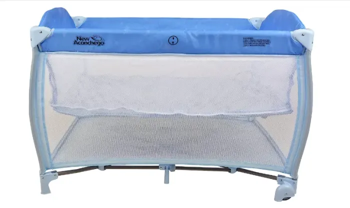 Berço Portatil Cercado Burigotto New Aconchego com Trocador e Mosquiteiro Blue Azul
