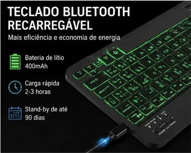 Teclado Retroiluminado Sem Fio Bluetooth Para Android e iOS
