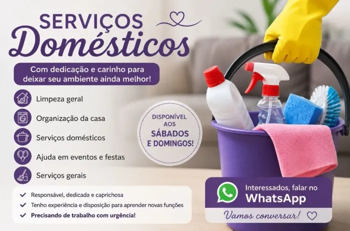 Diarista / Limpeza / Serviços Gerais - Disponível Sábados e Domingos
