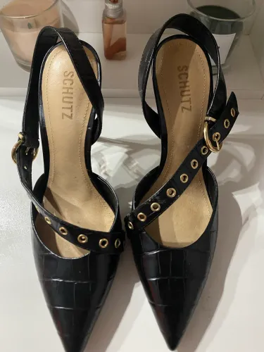scarpin schutz croco rocker preto de couro original 