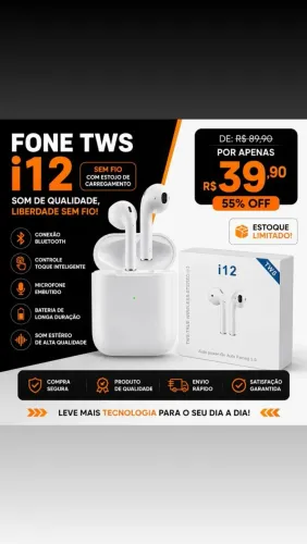 Fone bluetooth tws i12