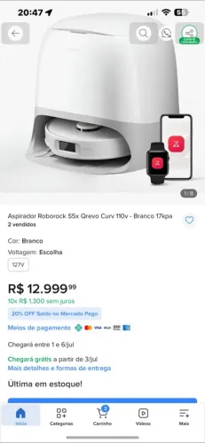 Aspirador Roborock S5x Qrevo Curv 110v - Branco