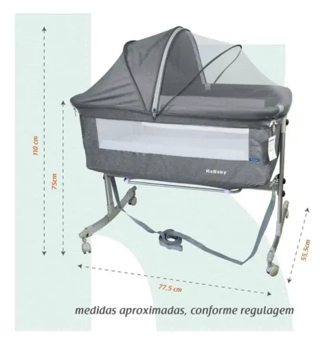 BERÇO MOISÉS SLEEP 3 EM 1 CO-BED COM CINTA E MOSQUETEIRO - CINZA - KABABY