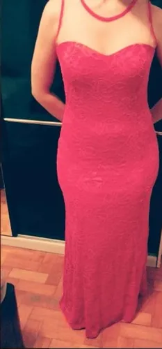 Vestido Longo De Festa Rosa C/ Renda, Decote Em Coração. T:m