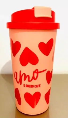 Avon Copo De Viagem Amo E Quero Café Coração 500ml