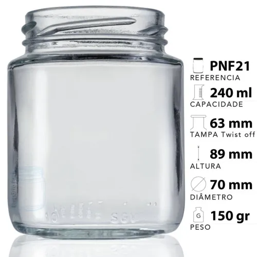 24 Potes de Vidro Belem 240 ml (caixa c/ 24)