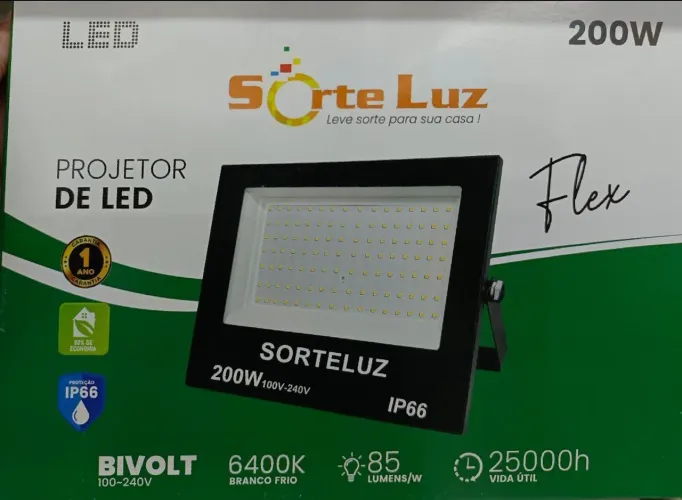 Refletor LED Sorteluz 200W Branco Frio IP66 - Economia e Potência!