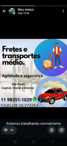 Carreto 24 hrs  ,estamos trabalhando normalmente 