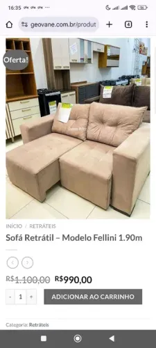 Sofá Retrátil Fellini 1.90m - Novo!