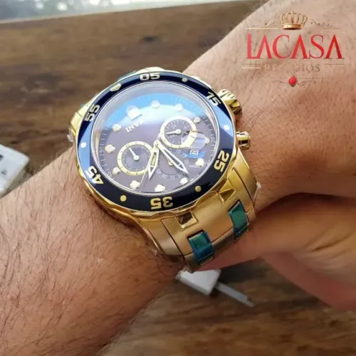 Relógio Masculino Invicta Pro Diver 0072 Folheado Banhado Ouro 18K - Resistente Água