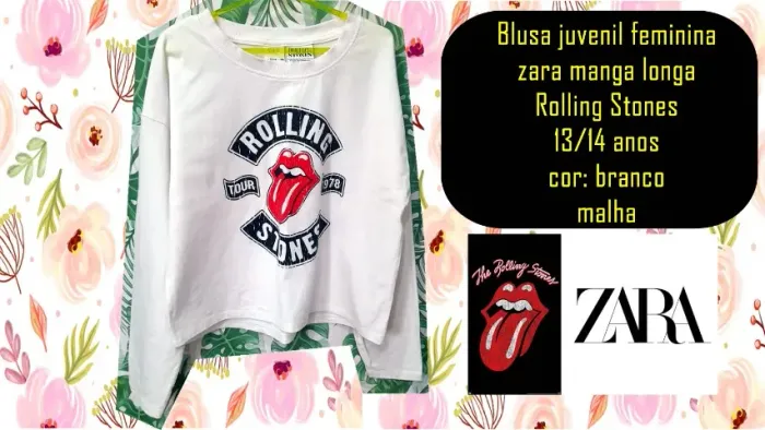 Blusa juvenil feminina zara manga longa Rolling Stones 13/14 anos