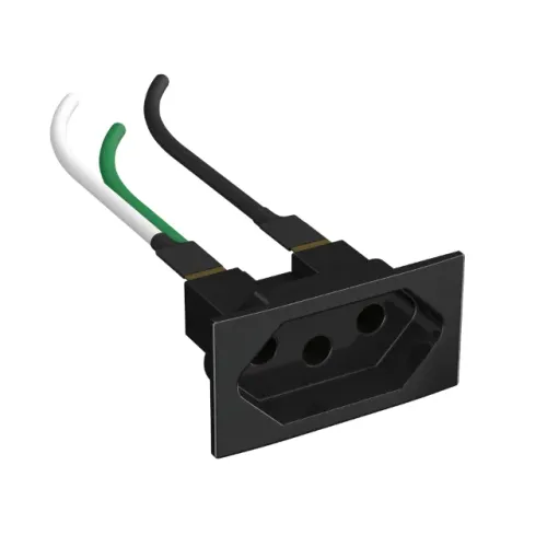 Módulo De Tomada P/ Embutir 2p+T 10a 250v Painel C/ Cabo 15cm Mdtc1020 Preto
