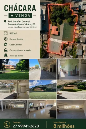 VENDO CHACARA EM SANTO ANTONIO. 5.631m2. NA ROD SERAFIM DERENZI, AO LADO DO NOVO EXTRABOM.