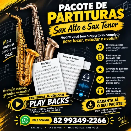 Pacote com partituras para sax alto e sax tenor com play backs ,valor R$ 30.00