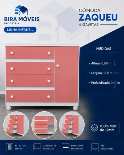 Cômoda Zaqueu 100% MDF: Sofisticação e Qualidade em Cada Detalhe