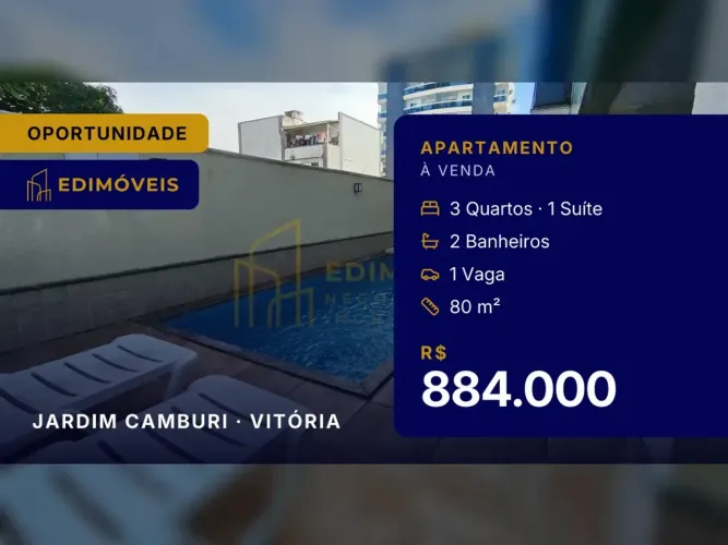 Apartamento 3 quartos em Jardim Camburi, conforto e praticidade à beira-mar